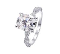 Anelli Donna, Oro Bianco 18K Anello Fede Donna Nuziale 4 Punte con Moissanite Ovale da 8x10 mm E 4 Carati Taglia 26