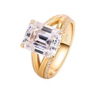 Anelli Donna Oro Giallo 18K Vero, Anelli Fidanzamento Donna 4 Griffe a Forma Rettangolare 9x11 mm con Moissanite da 5 Ct Taglia 15