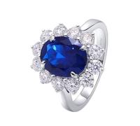 Anelli Donna Vintage, Anello di Fidanzamento Donna 4 Griffe a Forma di Fiore E Ovale 8x10mm 4Ct Zaffiro Creato con Moissanite Oro Bianco 18K Taglia 13