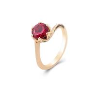 Anelli Donna Vintage, Fedi Nuziali Moderne Rosso Ruby Creato Fiore Oro Giallo 14K con Smeraldo Creato per Matrimonio Promessa Misura 20