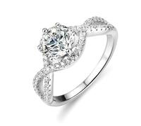 Anelli Donne Piccole Dita, Anelli Argento Anello Cava con 1 Ct Rotondo Moissanite Platino Taglia 60 (19.1)