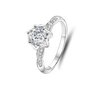 Anelli Donne Piccole Dita Di Moda Anelli Fiore con 1 Ct Rotondo Moissanite Oro Bianco Platino 950 Misura 50 (15.9)