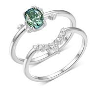 Anelli Donne Pollice, Gioielli Anelli Donna Set 2 Anelli Oro Bianco con Verde Taglio Ovale 1Ct Moissanite Platino 950 Misura 61 (19.4)