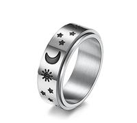 Anelli Fidanzamento, Anello Girevole con Motivo A Stella Luna E Sole, Anello in Acciaio Inossidabile Argento per Uomo Donna Taglia 15