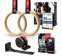 Anelli Ginnastica Legno con Ancoraggio da porta + Programma di Allenamento Calisthenics | Regolabili Lunghi Cinghie + Marcature: Fitness Palestra Professionale Sport Workout Gym Rings | Adulti Bambino