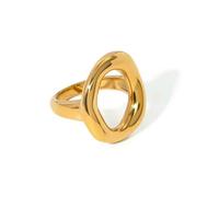 Anelli grossi in acciaio inossidabile per le donne colore oro impermeabile da donna iperbole grande anello semplice geometrico estetico anello femminile, 8, Metallo, Zirconia cubica