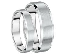 Anelli His And Hers In Titanium Argento Con Bordo Smussato 5&7mm