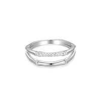 Anelli impilabili da donna, anelli madre figlia anelli a doppio strato in bambù argento con forma rotonda diamante creato in laboratorio Pt950 e oro bianco, V 1/2, PT950, Diamante sintetico