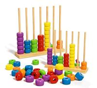 Anelli Impilabili Legno, Gioco Puzzle Anelli Impilabili con Abbinamento Colori in Legno, Gioco di Ordinamento e Impilamento per 2 Giocatori, Sfida Veloce per Famiglia (2-Set)