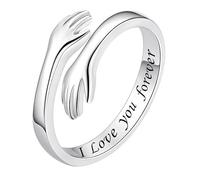 Anelli in Argento per Donne Ragazze I Love You Forever Abbraccio Argento Sterling 925 Anello Regolabile Anello Aperto Impilabile Anello Falange Gioielleria Regali