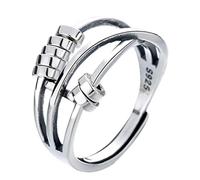 Anelli in argento sterling 925, Anello di ansia per le donne Anello di perline antistress per la pace delle donne per il trasferimento di ansia Anelli in argento aperti Sollievo