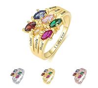 Anelli in argento sterling con 6 pietre portafortuna e 6 nomi incisi, anello per l'eternità con promessa di fidanzamento e matrimonio per donne