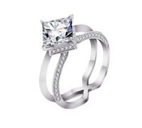 Anelli in oro bianco, anello da donna, doppio nastro con moissanite quadrata, bigiotteria alla moda per moglie e madre, 16 (17,8), Moissanite