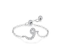 Anelli in oro bianco da donna, set di anelli alla moda, catena regolabile, design con alfabeto arabo, con moissanite rotonda in platino, taglia L 1/2