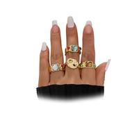 Anelli in oro grosso da donna, unici anelli impilabili con cristalli colorati, non si ossidano, set di anelli in oro martellato, per festival, accessori regalo, Metallo, Nessuna pietra preziosa