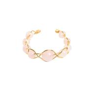 Anelli In Pietra Naturale Da Donna Regolabili - Anello Intrecciato A Mano Con Perline Di Ossidiana Naturale Di Lusso Leggero, Anello Aperto Con Pietre Semipreziose Eleganti Regalo Per Feste, Rosa B