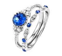Anelli in rosa da donna, 2 pezzi, set singolo con set regalo, anello di proposta, in argento, anello di fidanzamento retrò, anello di promessa, per fidanzate, fidanzate, famiglia, anelli indiani, 7, Y