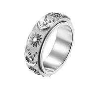 Anelli in Silicone per Gli Uomini l'anello dell'anello della luna del sole della stella inossidabile dell'anello dell'anello girevole dell'impegno dell'ansia di fidanzamento Anello (Silver, One Size)