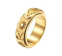 Anelli in Silicone per Gli Uomini l'anello dell'anello della luna del sole della stella inossidabile dell'anello dell'anello girevole dell'impegno dell'ansia di fidanzamento Anello Di (Gold, One Size)