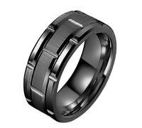 Anelli in tungsteno da uomo, con motivo a mattoni, placcati al rodio, dimensioni per ragazze adolescenti, F, Metallo, Nessuna pietra preziosa