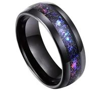 Anelli in tungsteno, ipoallergenici, per uomo, texture arcobaleno, 8 mm, in acciaio inox lucido nero, resistenti all'usura, ideali per anniversari e matrimoni, taglie da sei a tredici