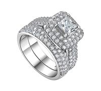 Anelli Nasali in Plastica per Chirurgia 2 pezzi set coppia principessa piazza diamante set anello lusso fidanzamento gioielli da sposa per le donne Anello in Gabbia (Silver, 11)