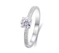 Anelli Nuziale, Anelli Donna Fidanzamento Sottile Fede Nuziale con Diamante Creato Rotondo a 4 Griffe da 0,3 Ct Oro Bianco 18K Taglia 11