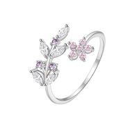 Anelli Nuziale, Anello Fidanzamento Moissanite Anello Regolabile con Fiori E Foglie Oro Bianco 9K con Marquise Moissanite Taglia 10