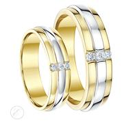 Anelli Nuziali Diamante 9ct Due Colori in Oro Giallo & Bianco His & Hers 5&6mm