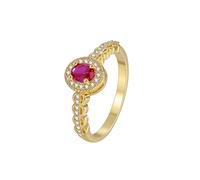 Anelli Oro 18K, Anelli Donna Vintage Rosso Ruby Creato In Laboratorio Alone Oro Giallo 750 con Moissanite per Matrimonio Promessa Misura 17