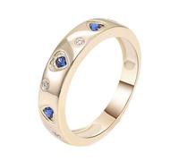 Anelli Oro 750, Anello Donna Elegante Blu Zaffiro Creato In Laboratorio Cuore Oro Giallo 18 Carati Regalo Di Compleanno Misura 16