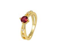 Anelli Oro Donna 18Kt 750, Fedi Nuziali Rosso Ruby Creato In Laboratorio Girare Oro Giallo 750 con Moissanite per Matrimonio Promessa Misura 12