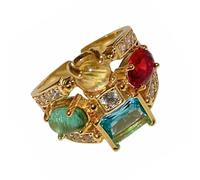 Anelli ovali impilabili artistici con cristalli d'imitazione multicolore, gioielli da dito regolabili per occasioni casual/formali, geometrici, ovali, regolabili con zirconia cubica, One Size, come