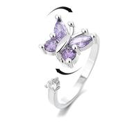 Anelli per ansia con farfalla in ametista per donne e ragazze, anelli perdita in CZ viola, anelli a sfera liberi, ispirazione, sollievo dallo stress, anelli aperti impilabili, anello per dita
