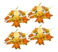 Anelli per candele, anelli con foglie di acero artificiali, piccola corona autunnale per candelieri, anelli floreali autunnali per il Ringraziamento, Halloween, decorazione autunnale da tavolo (zucca