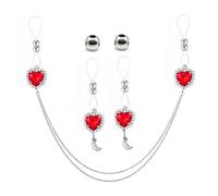 Anelli per capezzoli con ciondolo in cristallo pendenti con catena gioielli per il corpo per feste appuntamenti e vacanze al mare set di anelli per capezzoli non piercing, Un insieme di rosso e whi