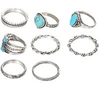 Anelli per Donne Ragazze Adolescenti, 8 Pezzi Regalo Gioielli Anelli da Dito a Cerchio intarsiati con Turchese fintoDurability