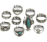 Anelli per Donne Ragazze Adolescenti, 9 Pezzi/Set Boho Stack Elefante Fiore Finto Turchese Anelli Midi per Le Dita delle Dita, Regali per la Festa della Mamma, Regali per Donne Uomini Ragazze Durabl