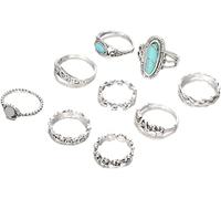 Anelli per Donne Ragazze Adolescenti, 9 Pezzi/Set Regalo Gioielli con Anelli da Dito intarsiati in Finto Turchese da Donna Attractive Design