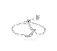 Anelli per la promessa della migliore amica, anelli per fidanzata, catena regolabile, design con alfabeto arabo con moissanite rotonda, T 1/2, Oro bianco 14 carati, Moissanite