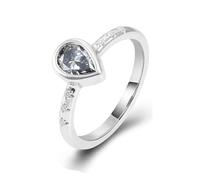 Anelli per lei, anello nuziale da donna a goccia con moissanite grigia, regalo carino per le donne, R 1/2, Oro bianco 9 carati, Moissanite