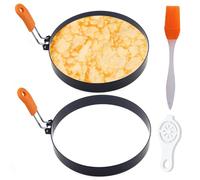Anelli per pancake, 2 confezioni da 15,2 cm, per omelette, 15,2 cm, antiaderente, in acciaio inox, con manico in silicone