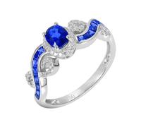 Anelli per partner in oro bianco 18 carati blu zaffiro ovale, anelli da donna a 4 denti di forma ovale con zaffiro da 1,10 carati e diamanti anelli da donna misura 54 (17,2), 14 (17,2), metallo