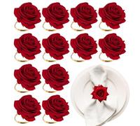 Anelli per portatovaglioli di fiori, portatovaglioli di fiori per San Valentino, 12 anelli floreali per tovaglioli di fiori artificiali, Tavoli da cena, tovagliolo, fibbia di carta per