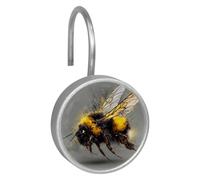 Anelli per tenda da doccia, ganci per tenda da doccia, in acciaio inox, vetro e resina, a forma di ape, 17 ganci per asta per tenda per bagno, camera da letto, decorazione per fattoria, set di 12