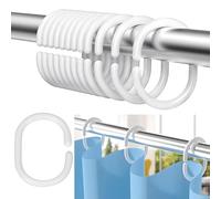 Anelli per Tende da Doccia 12 Pezzi,Anelli Tende in Plastica,Ganci per Tende da Doccia a Forma di C,Ganci per Tenda da doccia,per Bagno,Colore Bianco,per asta da Doccia
