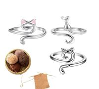 Anelli per uncinetto - 3 anelli per uncinetto a forma di orecchie di gatto | anelli di filo regolabili per mano gioielli personalizzati per la guida del filato, anello liscio per il filato, supporto