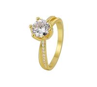 Anelli placcati oro, anelli per me solitario con moissanite di forma rotonda in oro giallo, regali di compleanno per donne, Q 1/2, Oro giallo 14 carati, Moissanite
