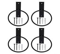 Anelli portavasi da parete in metallo, set di staffe per piante da appendere per balcone, giardino, 4 misure, nero, 4 pezzi (10,2 cm)