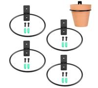 Anelli portavasi da parete in metallo, staffa per piante in ferro con angoli arrotondati per balcone, giardino, cortile, set da 4 pezzi, colore nero